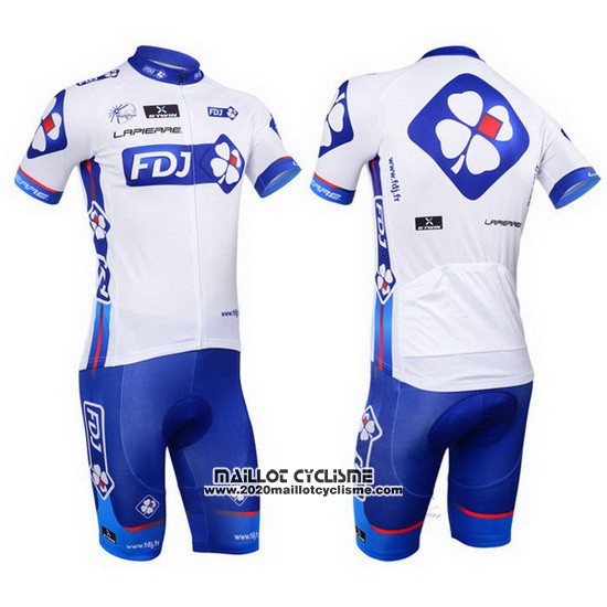 2013 Maillot Ciclismo FDJ Blanc et Azur Manches Courtes et Cuissard